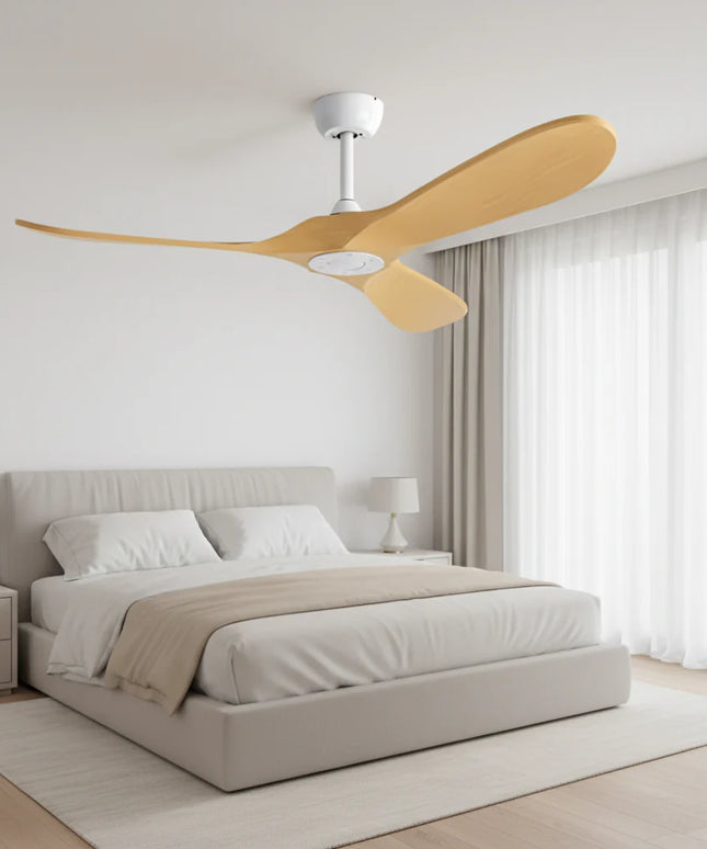 Ventilateur Plafond Silencieux - Blanc et ABS Marron Clair