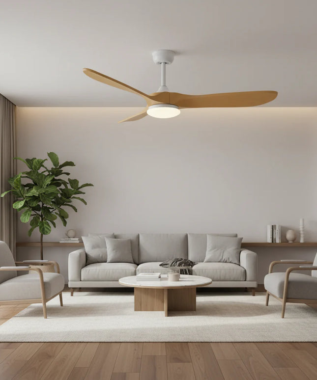 Ventilateur Plafond Silencieux - Blanc et ABS Marron Naturel