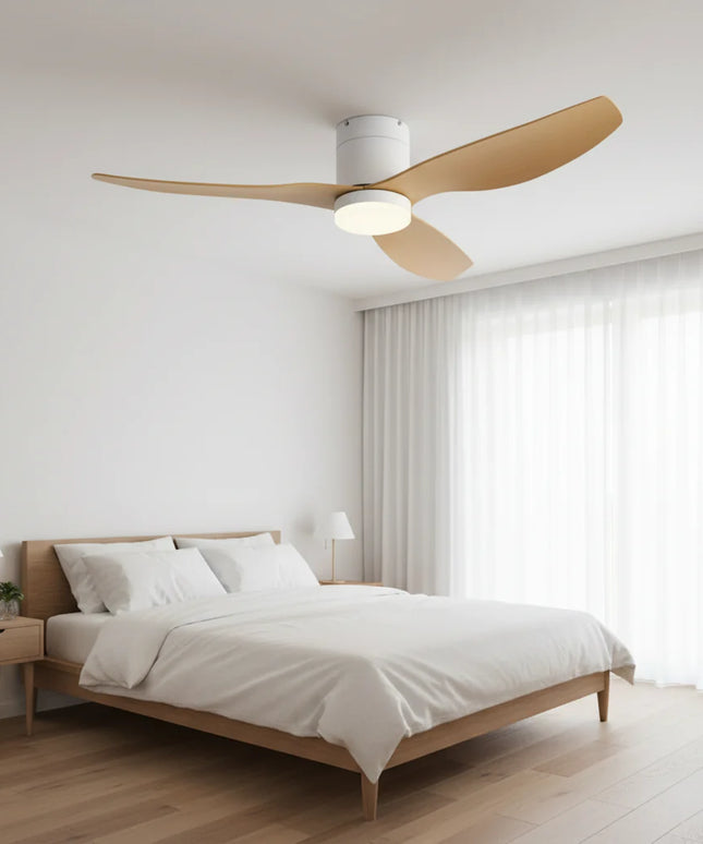 Ventilateur de Plafond Silencieux - Blanc & ABS Bois Clair