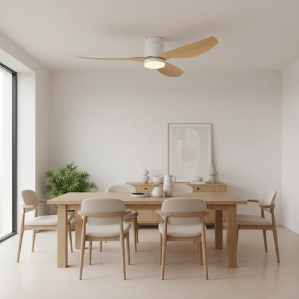 Ventilateur de Plafond Silencieux - Blanc & ABS Bois Clair