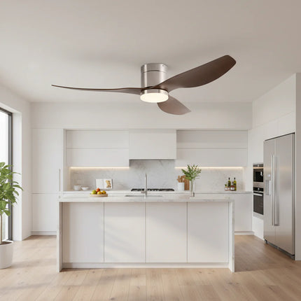 Ventilateur de Plafond Silencieux - Argent & ABS Bois Foncé