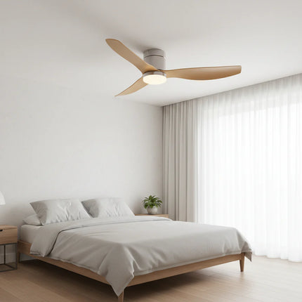 Ventilateur de Plafond Silencieux - Argent & ABS Bois Clair