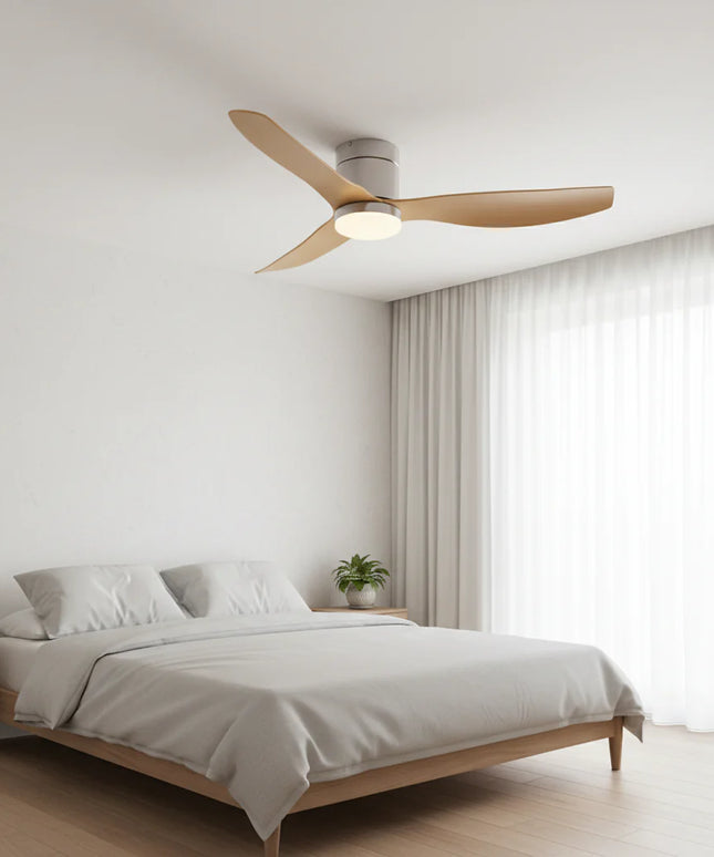 Ventilateur de Plafond Silencieux - Argent & ABS Bois Clair