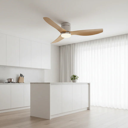 Ventilateur de Plafond Silencieux - Argent & ABS Bois Clair