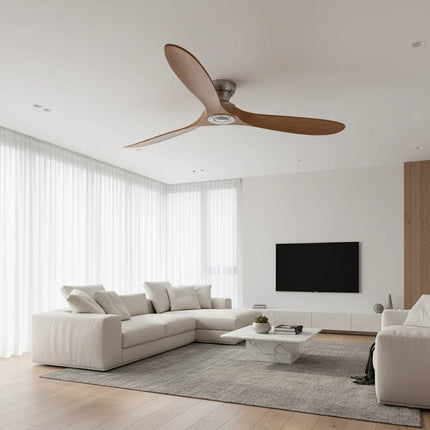Ventilateur de Plafond  – Bois Naturel et Argent