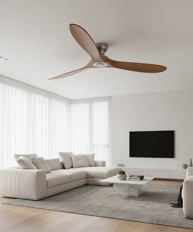 Ventilateur de Plafond  – Bois Naturel et Argent