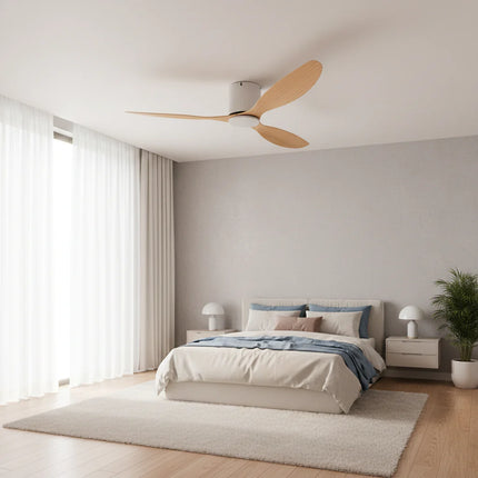 Ventilateur plafond Silencieux - Blanc & ABS Bois Clair