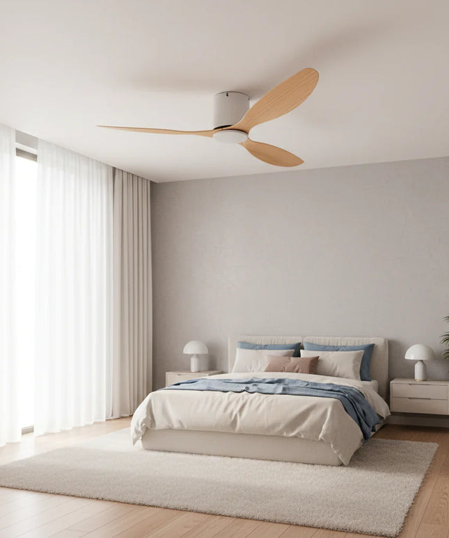 Ventilateur plafond Silencieux - Blanc & ABS Bois Clair