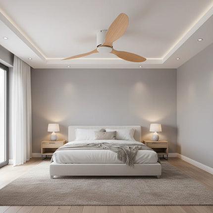 Ventilateur plafond Silencieux - Blanc & ABS Bois Clair