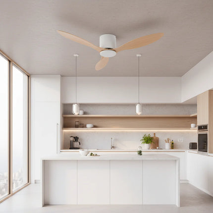 Ventilateur plafond Silencieux - Blanc & ABS Bois Clair