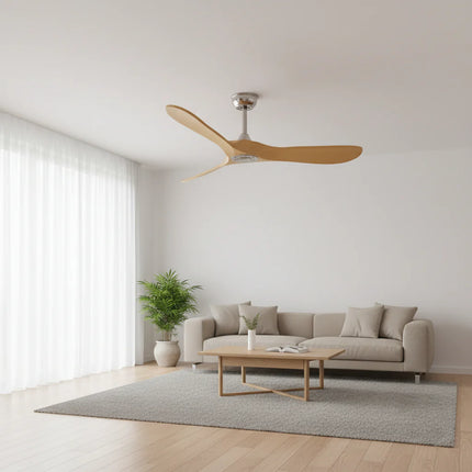 Ventilateur Plafond Silencieux - Argent et ABS Marron Clair