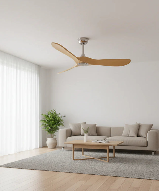 Ventilateur Plafond Silencieux - Argent et ABS Marron Clair